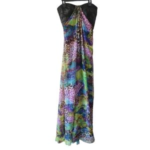 HAILEY LOGAN X ADRIANA PAPELL Strapless Strappy Back Maxi Dress Vintage Leopard